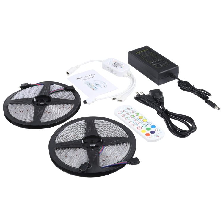 10m 300 LEDs SMD 5050 IP65 Waterproof RGB Light Strip with 24-keys Bluetooth + Music Remote Control, EU Plug, 10m 300 LEDs IP65
