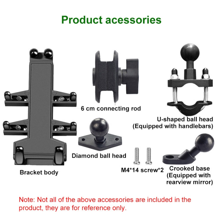 U-shaped Bolt Ball-Head Motorcycle Handlebar Multi-function Eight-jaw Aluminum Phone Navigation Holder Bracket, Width of Phone: 6.5-10.2cm  , U-shaped Bolt