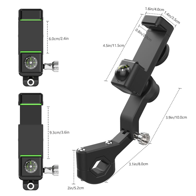 Motorcycle Spherical Compass Phone Holder, Handlebar with Light, Handlebar with Light (Black), Handlebar with Light (Green)