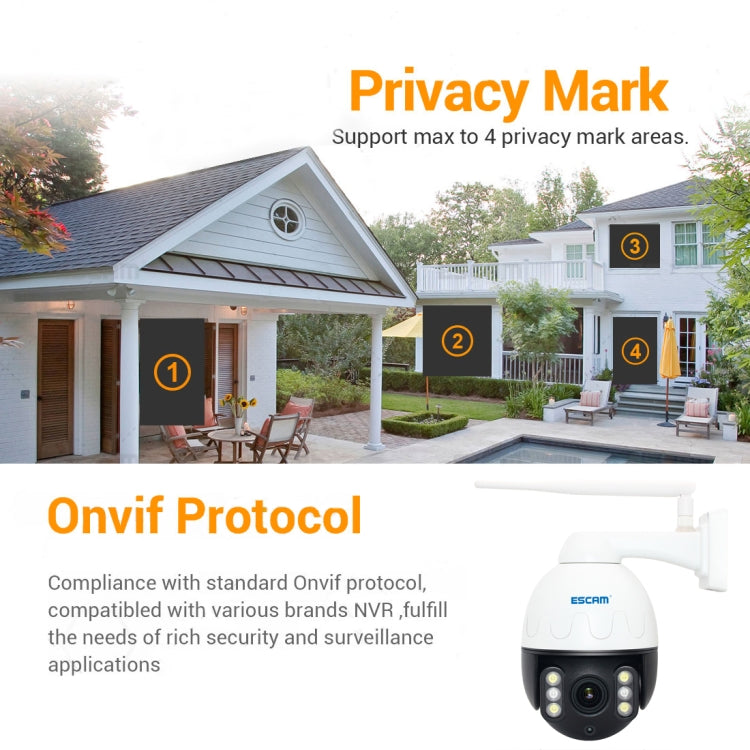 ESCAM Q5068 H.265 5MP Pan / Tilt / 4X Zoom WiFi Waterproof IP Camera, Support ONVIF Two Way Talk & Night Vision, AU Plug, UK Plug, US Plug, EU Plug, AU Plug