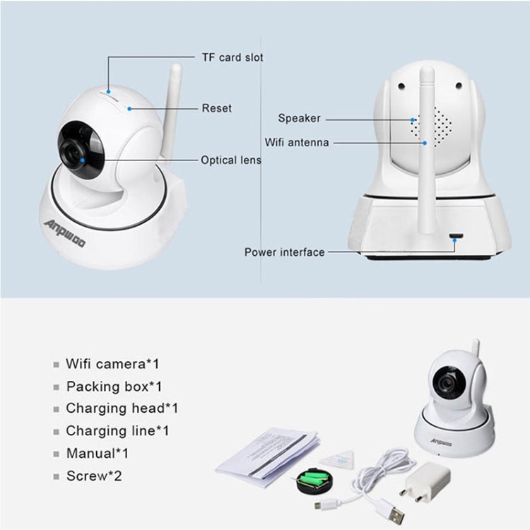 Anpwoo-YT002W 100W 3.6mm Lens Wide Angle 720P Smart WIFI Monitor Camera , Support Night Vision & TF Card Expansion Storage, YT002W