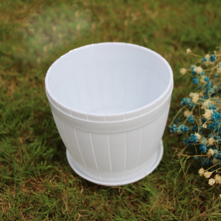 10 PCS Imitation Wooden Barrel Plastic Resin Flower Pot with Tray, Top Diameter: 9cm, Height: 6.5cm, Top Diameter: 9cm