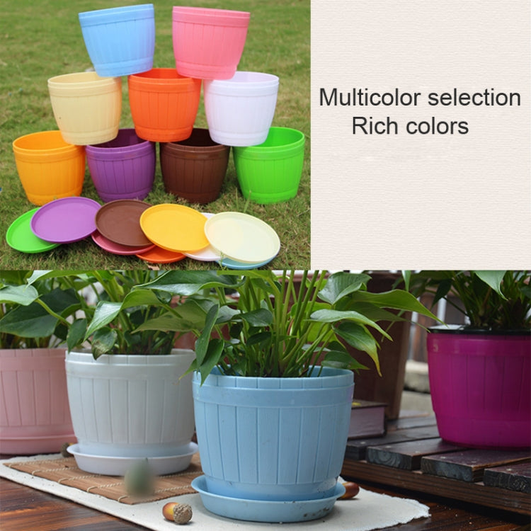 10 PCS Imitation Wooden Barrel Plastic Resin Flower Pot with Tray, Top Diameter: 9cm, Height: 6.5cm, Top Diameter: 9cm