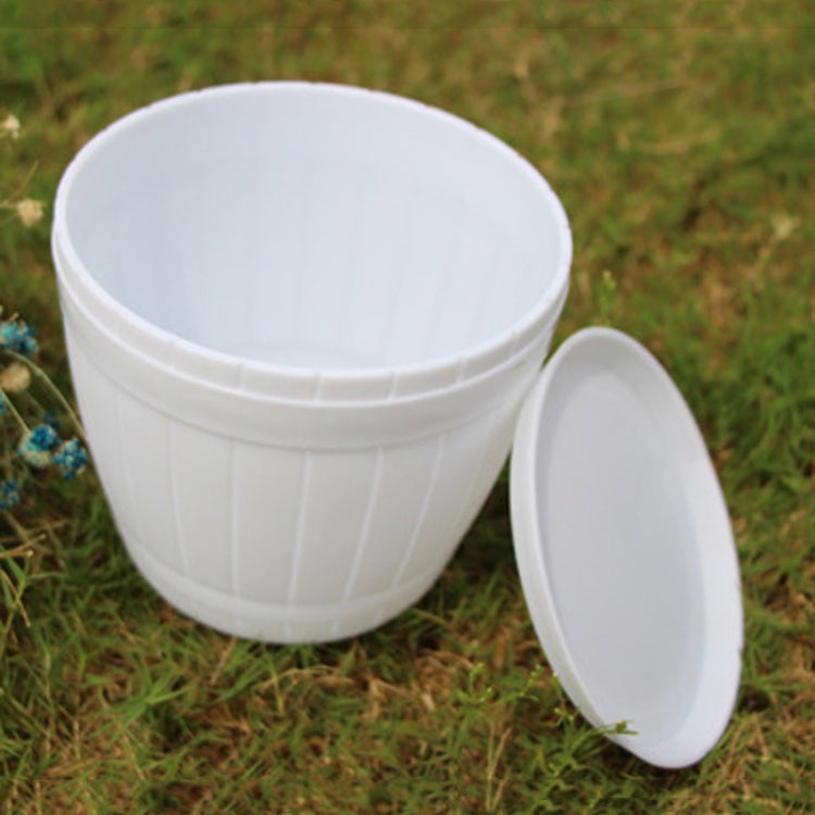 10 PCS Imitation Wooden Barrel Plastic Resin Flower Pot with Tray, Top Diameter: 16cm, Height: 13.5cm, Top Diameter: 16cm