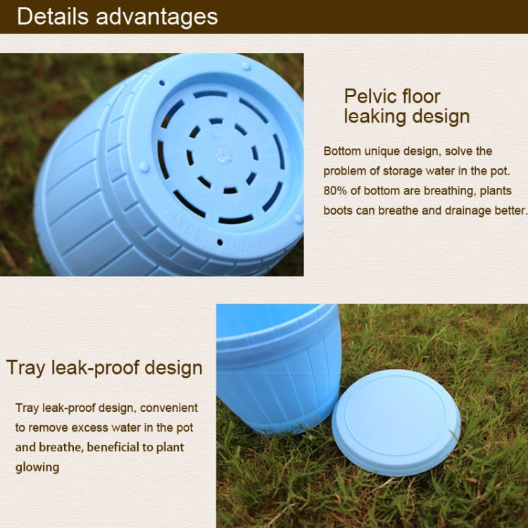 10 PCS Imitation Wooden Barrel Plastic Resin Flower Pot with Tray, Top Diameter: 16cm, Height: 13.5cm, Top Diameter: 16cm