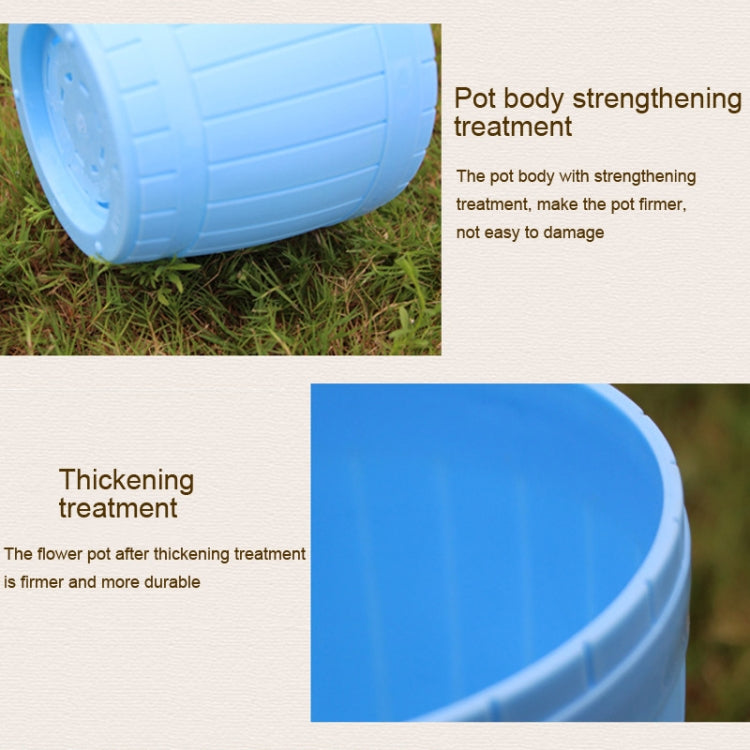 10 PCS Imitation Wooden Barrel Plastic Resin Flower Pot with Tray, Top Diameter: 16cm, Height: 13.5cm, Top Diameter: 16cm