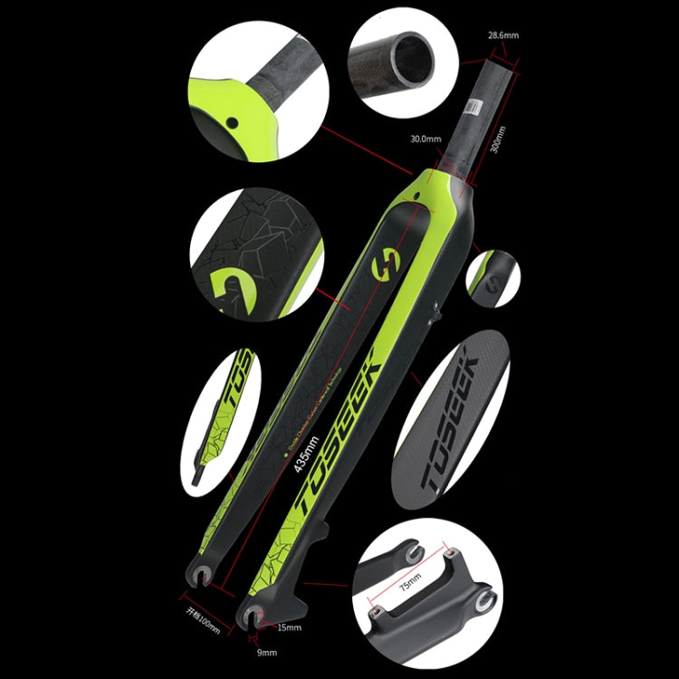 TOSEEK Ultra Light 29 Inch 435mm Mountain Bike Full Carbon Front Fork Straight Head Tube Disc Brake, 29 Inch 435mm