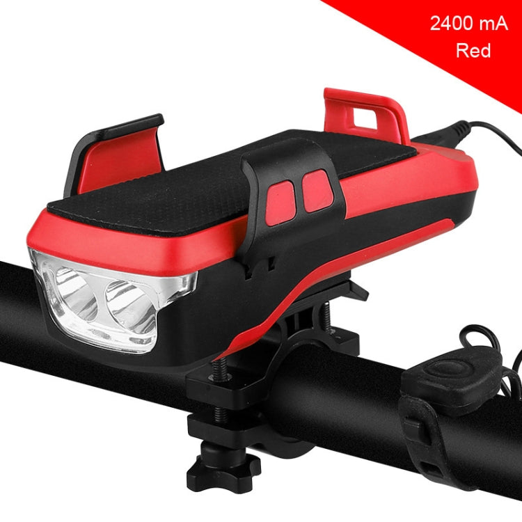USB Charging Bicycle Light Front Handlebar Led Light , with Holder & Electric Horn, 2400mAh Battery