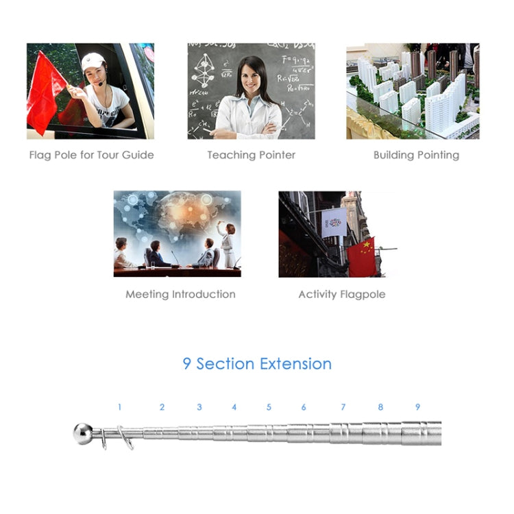 1.4M 7 Knots Telescopic Stainless Steel Rubber Sleeve Teaching Stick Guide Signal Flag, Random Color Delivery, 1.4M 7 Knots