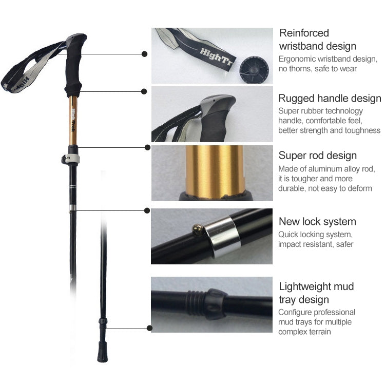 Outdoor Mountaineering Portable Foldable Ultra light Aluminium Alloy Alpenstocks Trekking Poles, Length : 35-125CM, Length : 35-125CM (Gold), Length : 35-125CM (Blue), Length : 35-125CM (Red)