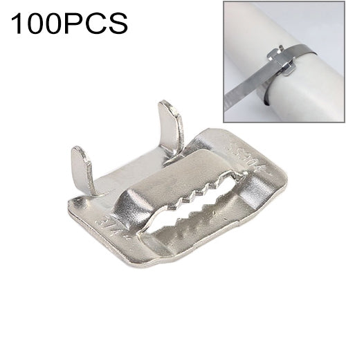 100 PCS 19.05mm 304 Stainless Steel Tie Lock Type Cable Wrapped Bundle Buckle, 19.05mm