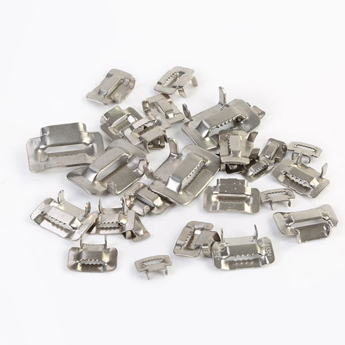 100 PCS 15.88mm 304 Stainless Steel Tie Lock Type Cable Wrapped Bundle Buckle, 15.88mm