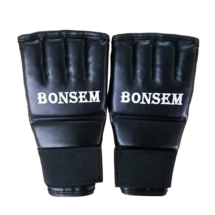 BONSEM Half Fingers PU Leather Adults Sandbag Training Boxing Gloves, J-MMA Black, J-MMA Red