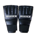 BONSEM Half Fingers PU Leather Adults Sandbag Training Boxing Gloves, J-MMA Black, J-MMA Red