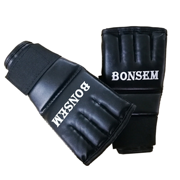 BONSEM Half Fingers PU Leather Adults Sandbag Training Boxing Gloves, J-MMA Black, J-MMA Red