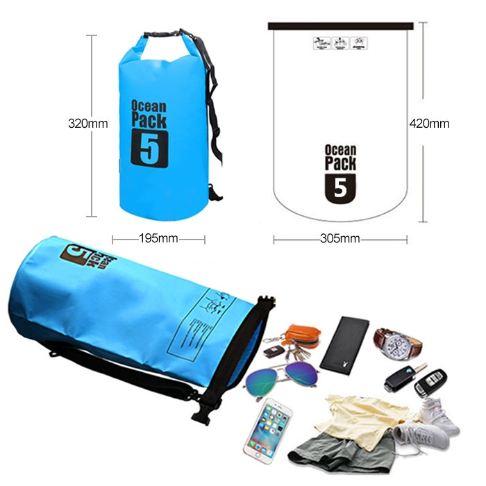 Outdoor Waterproof Single Shoulder Bag Dry Sack PVC Barrel Bag, Capacity: 5L, Capacity: 5L (Yellow), Capacity: 5L (Black), Capacity: 5L (Dark Blue), Capacity: 5L (Orange), Capacity: 5L (Pink), Capacity: 5L (Green), Capacity: 5L (Sky Blue)