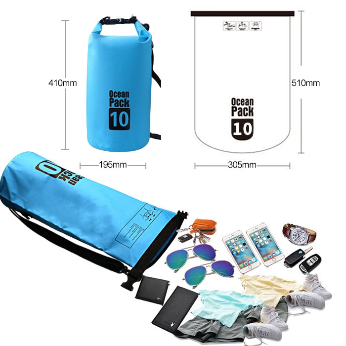 Outdoor Waterproof Single Shoulder Bag Dry Sack PVC Barrel Bag, Capacity: 10L, Capacity: 10L (Pink), Capacity: 10L (Yellow), Capacity: 10L (Black), Capacity: 10L (Dark Blue), Capacity: 10L (Orange), Capacity: 10L (Green), Capacity: 10L (Sky Blue)