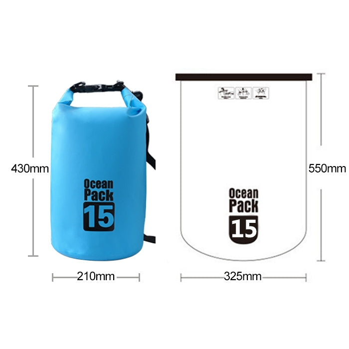 Outdoor Waterproof Single Shoulder Bag Dry Sack PVC Barrel Bag, Capacity: 15L, Capacity: 15L (Yellow), Capacity: 15L (Black), Capacity: 15L (Dark Blue), Capacity: 15L (Orange), Capacity: 15L (Pink), Capacity: 15L (Green), Capacity: 15L (Sky Blue)