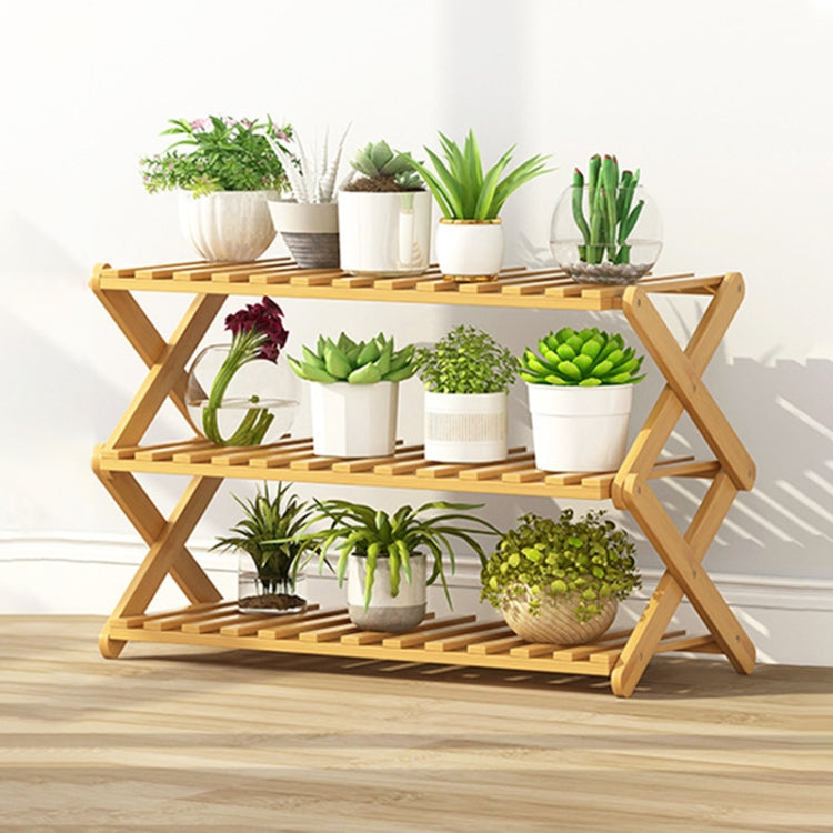 3-Layer Balcony Living Room Collapsible Solid Wood Flower Stand Potted Planting Shelves, Length: 70cm, 70cm 3-Layer