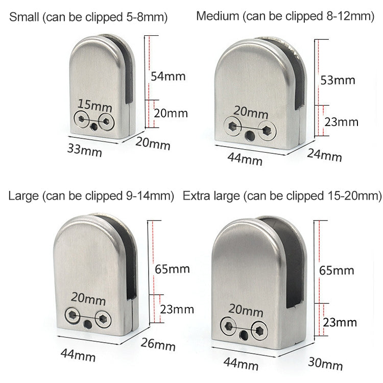 5-8mm Concave Curved Bottom Matte Polished  201 Stainless Steel Fixed Clip Railing Glass Wood Layer Board Clamp Bracket, 5-8mm, Curved Bottom, 201 Stainless Steel