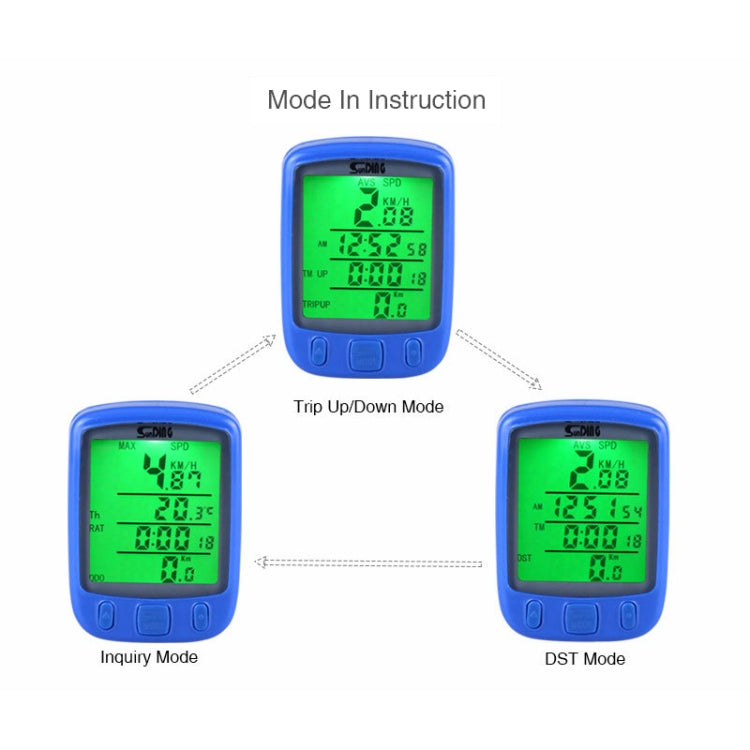SUNDING 563C Bike Bicycle Waterproof Wireless LCD Screen Luminous Mileage Speedometer Odometer, English Version, 563C(Black), 563C(Blue), 563C (Yellow)