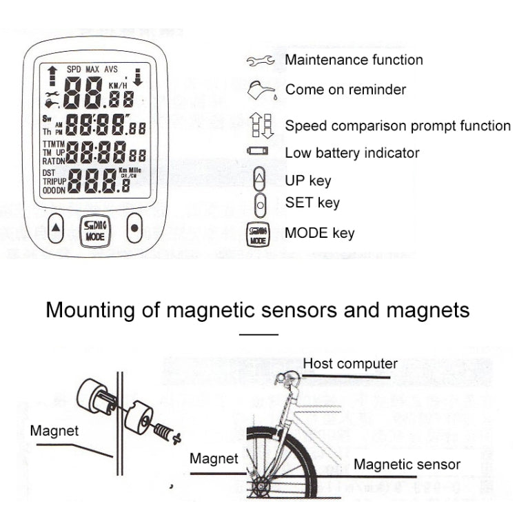 SUNDING 563C Bike Bicycle Waterproof Wireless LCD Screen Luminous Mileage Speedometer Odometer, Chinese Version, 563C, Chinese Version