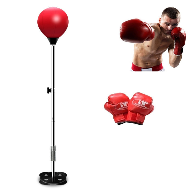 Adult Suction Cup Version Height Adjustable Vertical PU Leather Vent Ball Boxing Speed Ball Family Fitness Equipment with Gloves, with Gloves Black Red, with Gloves Red
