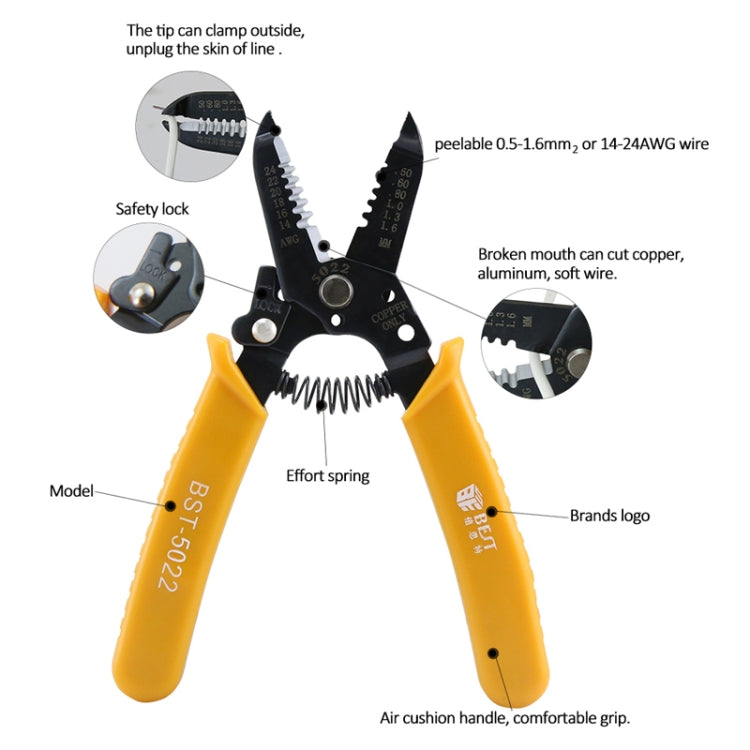 BEST-5022 0.5 ~ 1.6mm Portable Crimper Cable Stripping Wire Stripping Pliers, BEST-5022