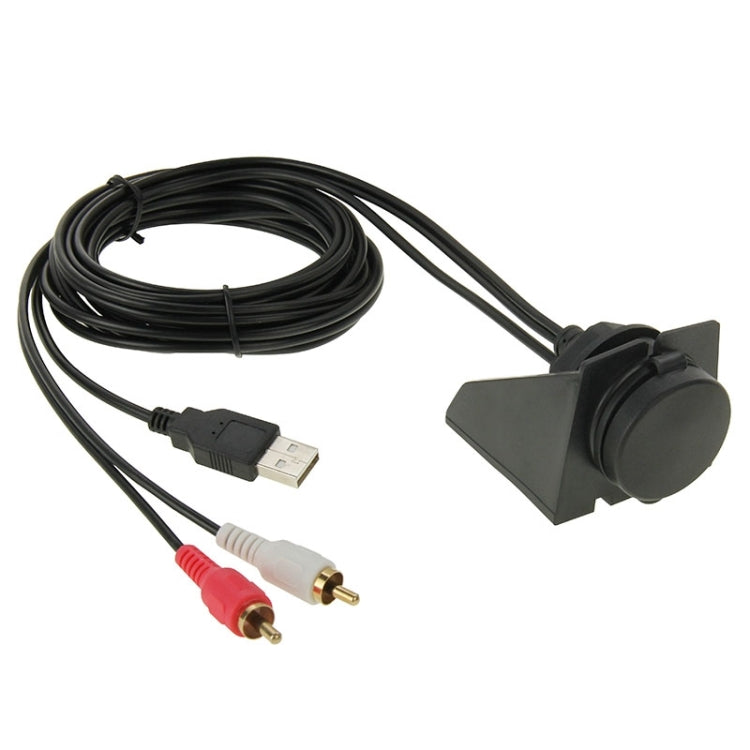 USB 2.0 & 2 RCA Male to USB 2.0 & 3.5mm Female Adapter Cable with Car Flush Mount, Length: 2m, USB 2.0 & 2 RCA Male to USB 2.0 & 3.5mm Female