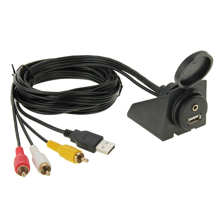 USB 2.0 & 3 RCA Male to USB 2.0 & 3.5mm Female Adapter Cable with Car Flush Mount, Length: 2m, USB 2.0 & 3 RCA Male to USB 2.0 & 3.5mm Female