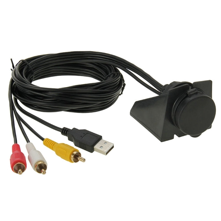 USB 2.0 & 3 RCA Male to USB 2.0 & 3.5mm Female Adapter Cable with Car Flush Mount, Length: 2m, USB 2.0 & 3 RCA Male to USB 2.0 & 3.5mm Female