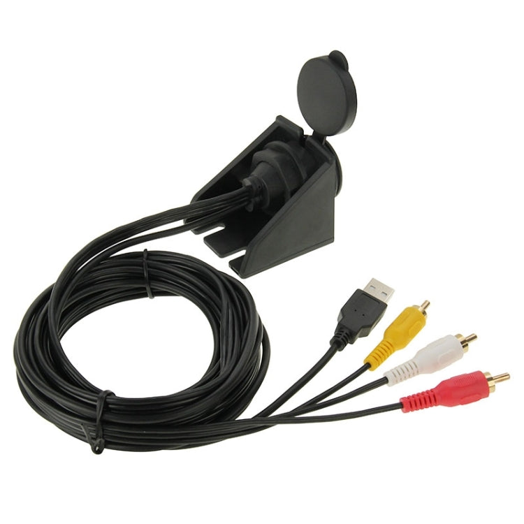 USB 2.0 & 3 RCA Male to USB 2.0 & 3.5mm Female Adapter Cable with Car Flush Mount, Length: 2m, USB 2.0 & 3 RCA Male to USB 2.0 & 3.5mm Female