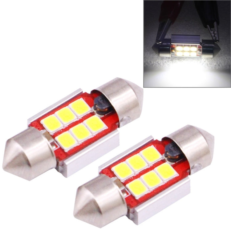 2 PCS 31mm 2.5W 180LM White Light 6 LED SMD 2835 CANBUS License Plate Reading Lights Car Light Bulb, 2.5W 31mm