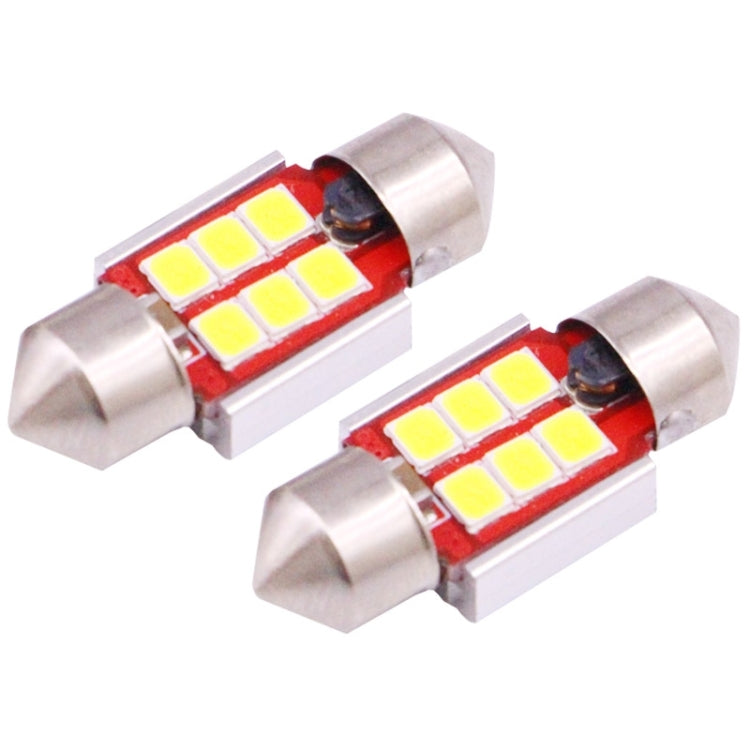 2 PCS 31mm 2.5W 180LM White Light 6 LED SMD 2835 CANBUS License Plate Reading Lights Car Light Bulb, 2.5W 31mm