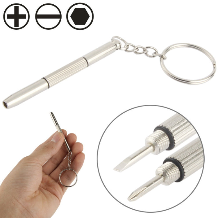 3 in 1 Professional Mini Screwdriver Repair Tool with Keychain for Watch / Mobile Phone / Camera / Glasses (Slotted + Phillips + Allen), 3 in 1 Slotted