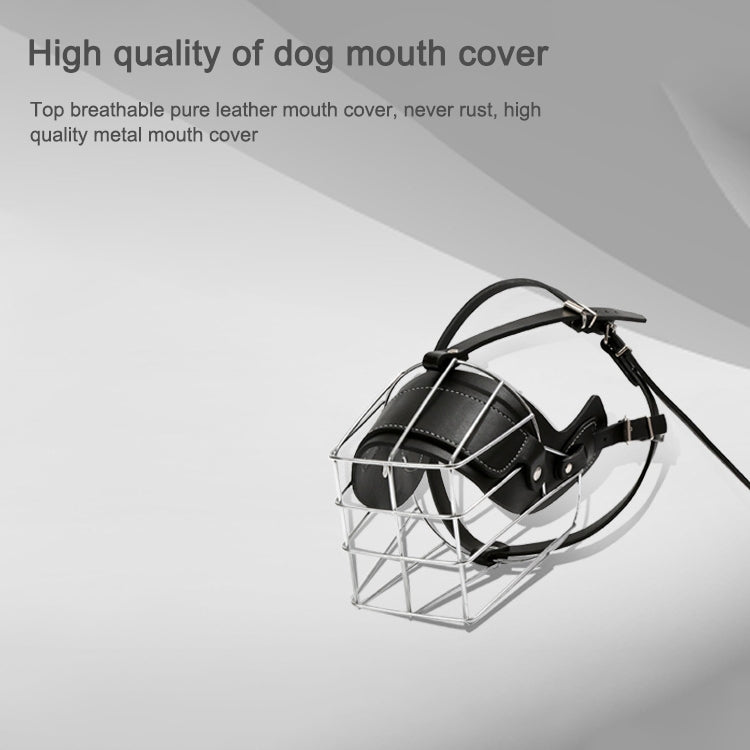 Steel Cage Style Dog Basket Wire Muzzle Protective Snout Cover with Leather Strap, Size: L, Size: L
