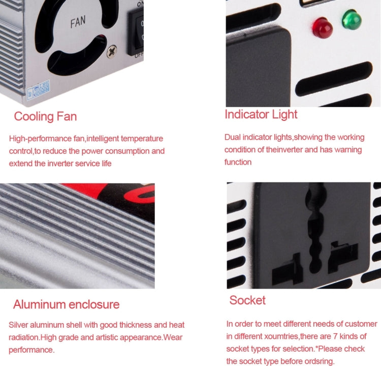 SUVPR DY-8109 500W DC 12V to AC 220V Car Power Inverter with 500mA USB Port & Universal Power Socket, 500W DC 12V to AC 220V