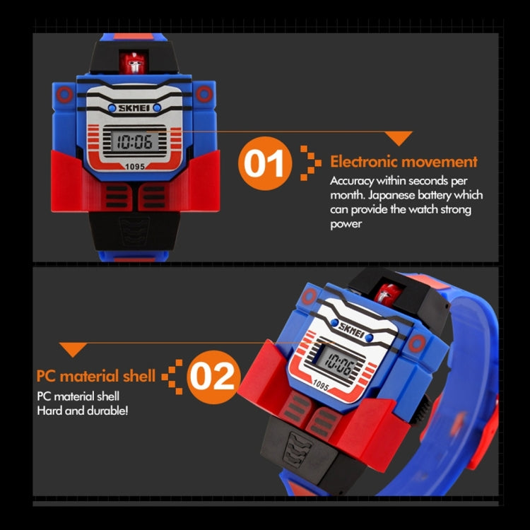 SKMEI Transformation Toy Shape Changing Removable Dial Digital Movement Children Watch with PU Plastic Cement Band