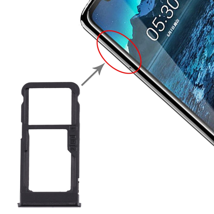 SIM Card Tray + SIM Card Tray / Micro SD Card Tray for Nokia 5.1 Plus / X5 TA-1102 TA-1105 TA-1108 TA-1109 TA-1112 TA-1120 TA-1199, For Nokia 5.1 Plus