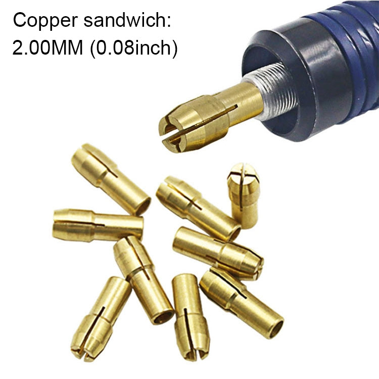 10 PCS Three-claw Copper Clamp Nut for Electric Mill Fittings，Bore diameter: 2.0mm, Bore diameter: 2.0mm