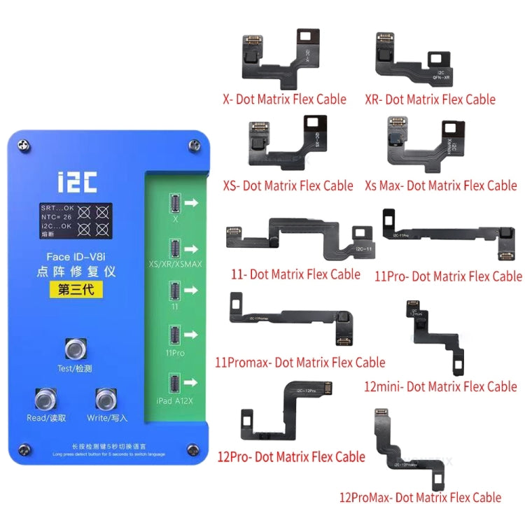 i2C IFace-V8i 3rd Face ID Dot Matrix Projection Repair Programmer With Flex Cable For iPhone X-12 Pro max, i2C IFace-V8i 3rd With Flex Cable