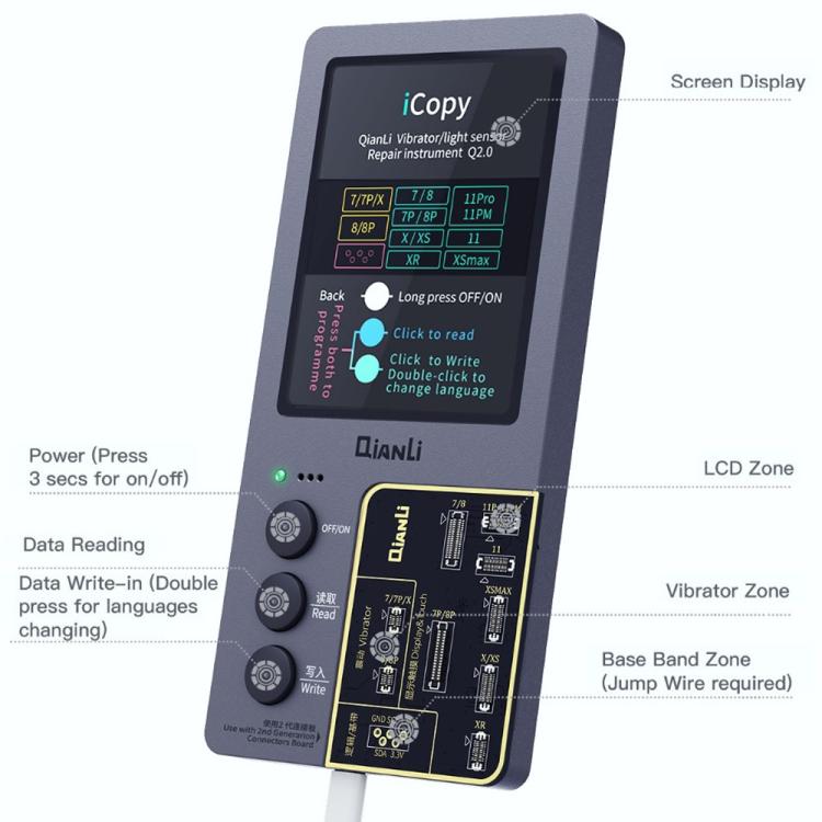 For iPhone 6 - 14 Pro Max 3 in 1 Qianli iCopy Plus 2.2 Repair Detection Programmer Set, Plug: EU, 3 in 1, 3 in 1, Plug: EU