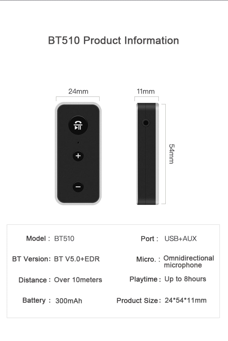 Bluetooth 5.0 audio receiver 3.5AUX car speaker headphones universal one tow two talk, Bluetooth 5.0