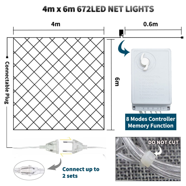 4x6m 672 LEDs Waterproof Fishing Net Lights Curtain String Lights Fairy Wedding Party Holiday Decoration Lamps 220V, EU Plug