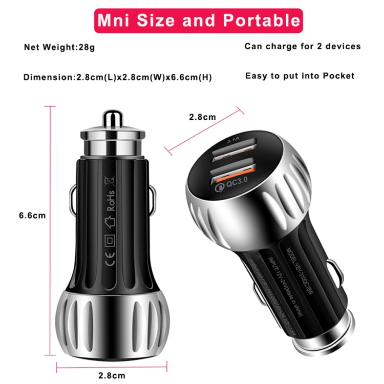 YSY-310QC18W QC3.0 Dual Port USB Car Charger + 3A USB to USB-C / Type-C Data Cable, Cable Length: 1m, YSY-310QC18W with Type-C Cable, with USB-C / Type-C Cable
