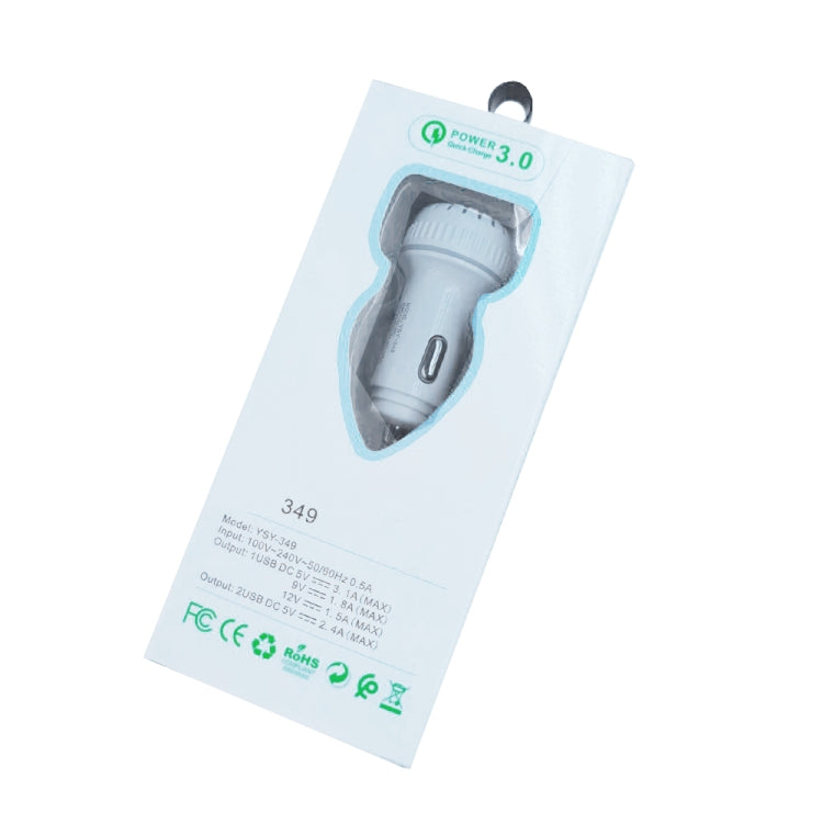 YSY-349 QC3.0 Dual USB Port Car Charger + 1m 3A USB to Micro USB Data Cable, with Micro USB Cable