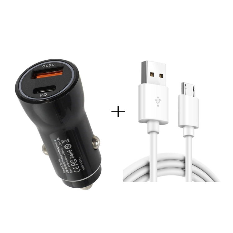 P21 Portable PD 20W + QC3.0 18W Dual Ports Fast Car Charger with USB to Micro USB Cable Kit, with USB Cable
