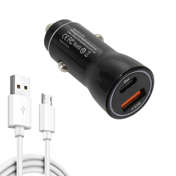 P21 Portable PD 20W + QC3.0 18W Dual Ports Fast Car Charger with USB to Micro USB Cable Kit, with USB Cable