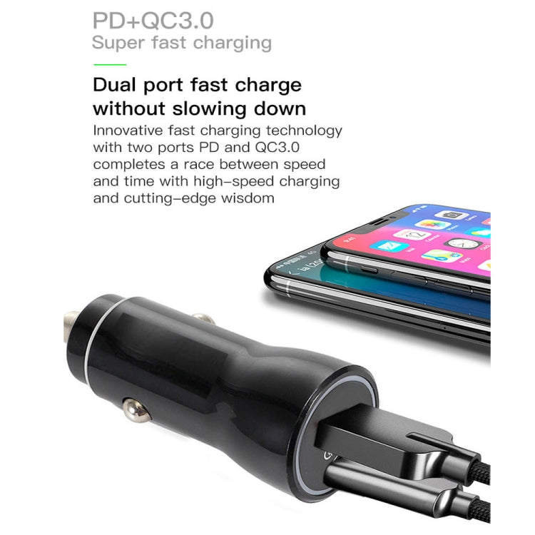 P21 Portable PD 20W + QC3.0 18W Dual Ports Fast Car Charger with USB to Micro USB Cable Kit, with USB Cable