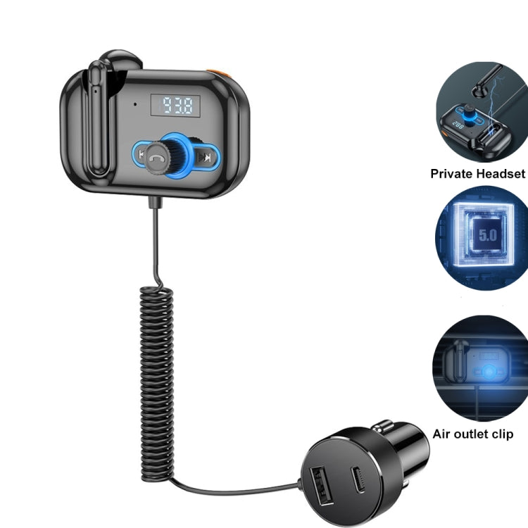 T2 FM Transmitter Hands-free Headphone Kit Headphone MP3 Player Private Call USB PD Quick Charge Audio Receiver, T2